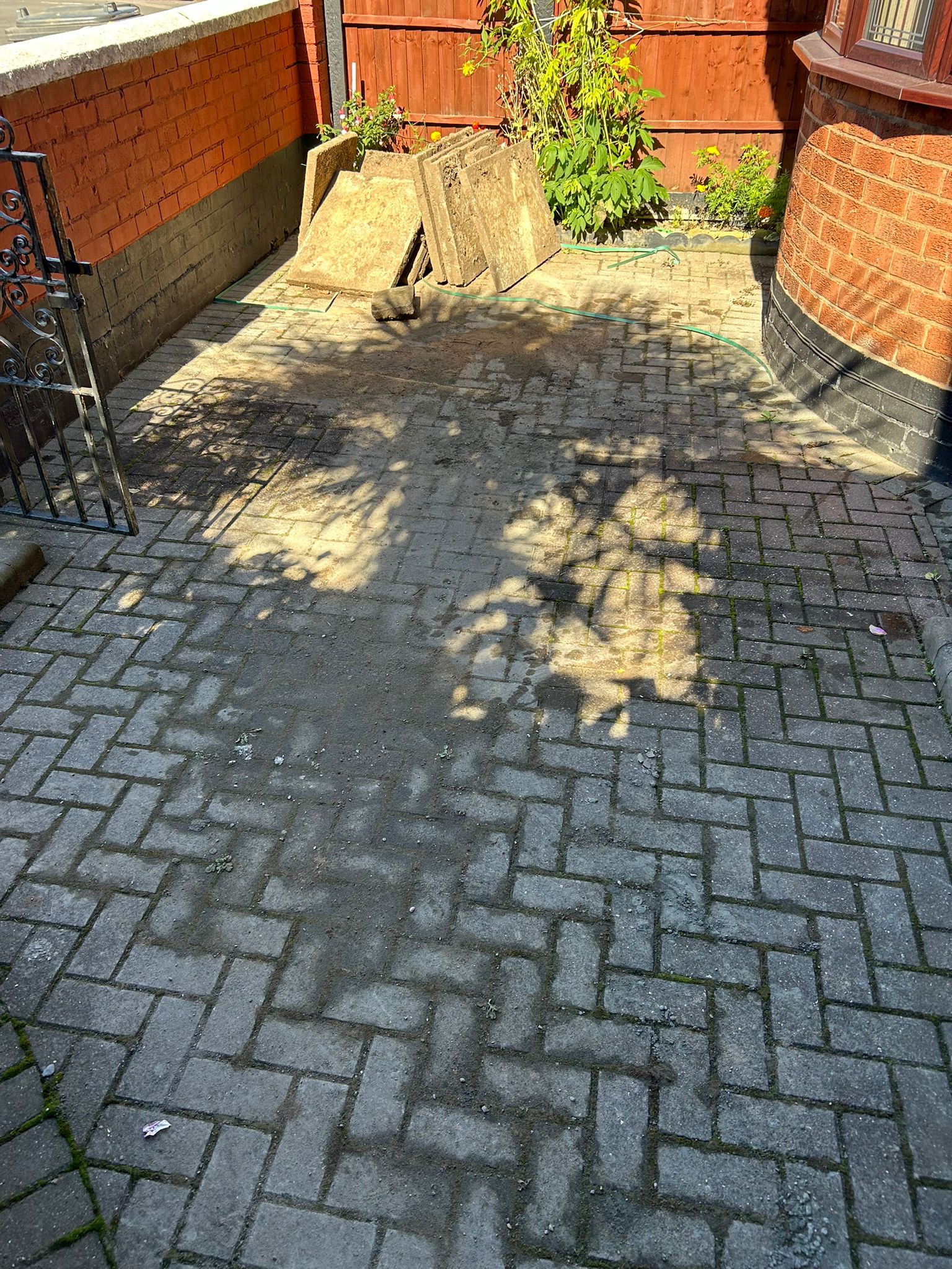 Blocks before jet washing - moss and grime