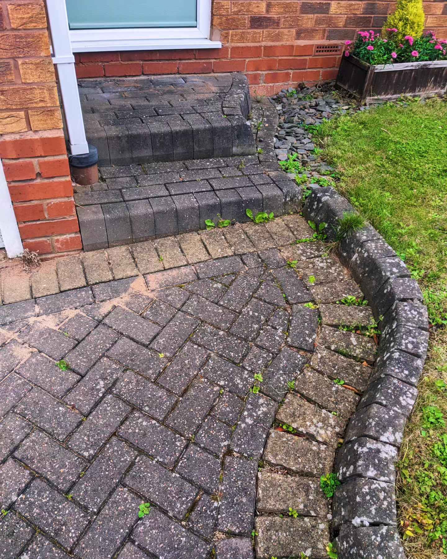 Patio steps before jet washing - moss and grime